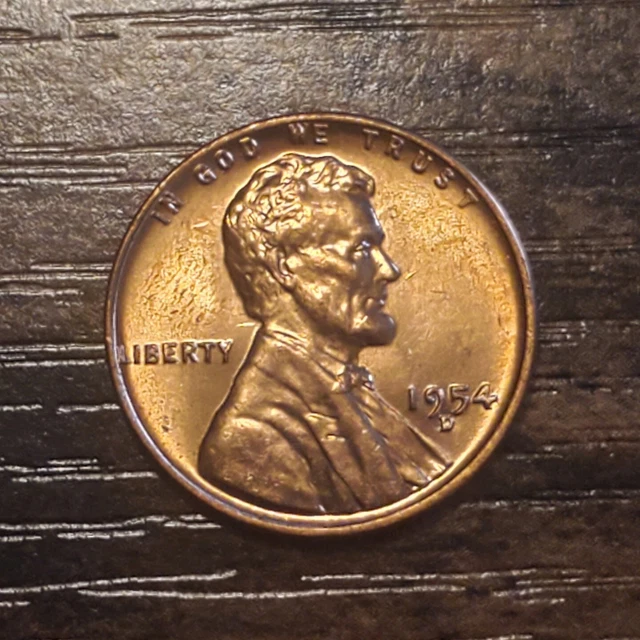 1954 D Lincoln Wheat Penny, Choice BU Mint Luster Red Unc from mint roll fresh