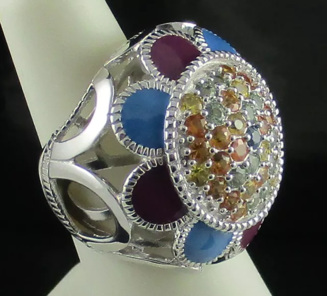 Sima K 2.22ct Multi-Sapphire Sterling Silver Enamel Dome Ring - Size 6