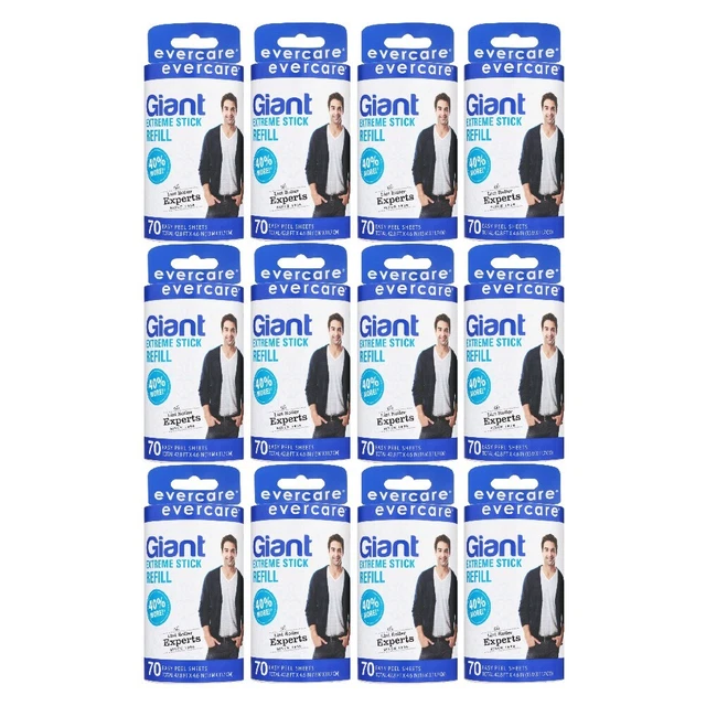 Evercare 617035 Giant Lint Roller Refill Extreme Stick 70 Easy Peel Sheets, 12PK