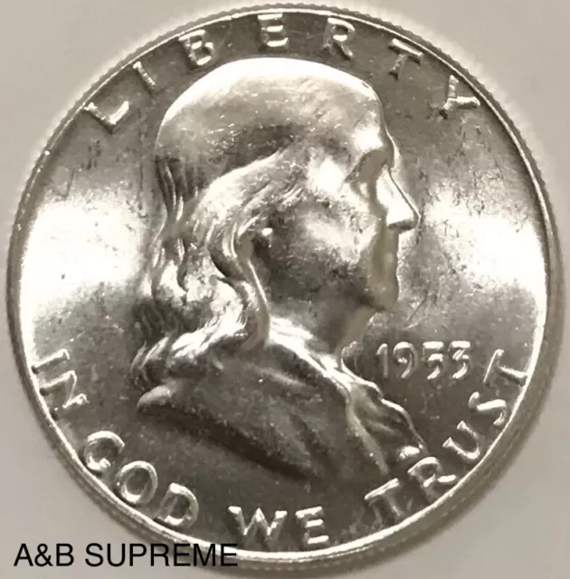 1953 Franklin Half Dollar Gem Bu Uncirculated 90% Silver