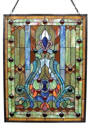 Stained Glass Window Panel Tiffany Style Victorian Design 18" Wide x 24" High