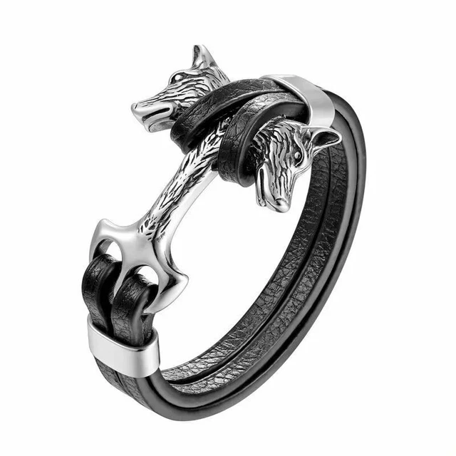 1PC Wolf Head Charm Bracelet Black Rope Chain Bracelets Women Men Jewelry Gifts