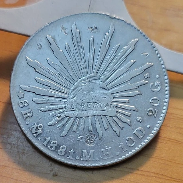 1881 Mo MH Mexico 8 Reales With Chop Mark World Silver Coin