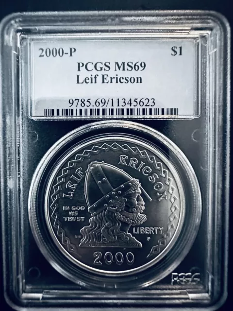 2000 P Leif Ericson Millenium 90% Silver Commemorative Dollar PCGS MS69 GEM BU