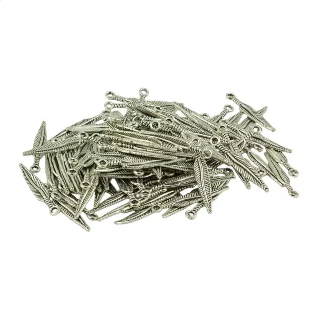 100 Stück Tibetisches Silber 3D Lange Feder Charms Anhänger Schmuck DIY