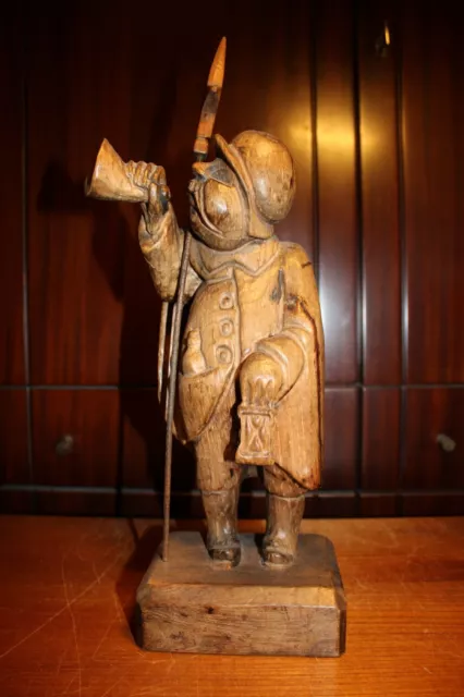 Antique 13" Wood Hand Carved Medieval Night Guard Watchman Pirate Statue Figure