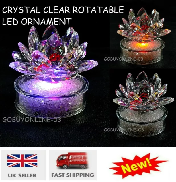 LED Light Crystal Clear Ornament Show Piece Home Decor Dual Power Solar Battery 2