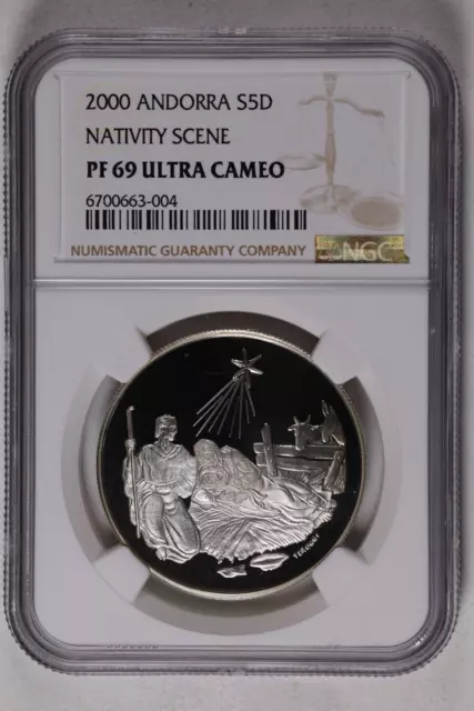 2000 ANDORRA Nativity Scene- Silver 5 Diners - NGC PF69 ULTRA CAMEO