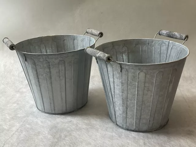 2er Set Zink Eimer Blumenkübel Vintage SILBER GRAU  mit Henkel ca. 21x24cm