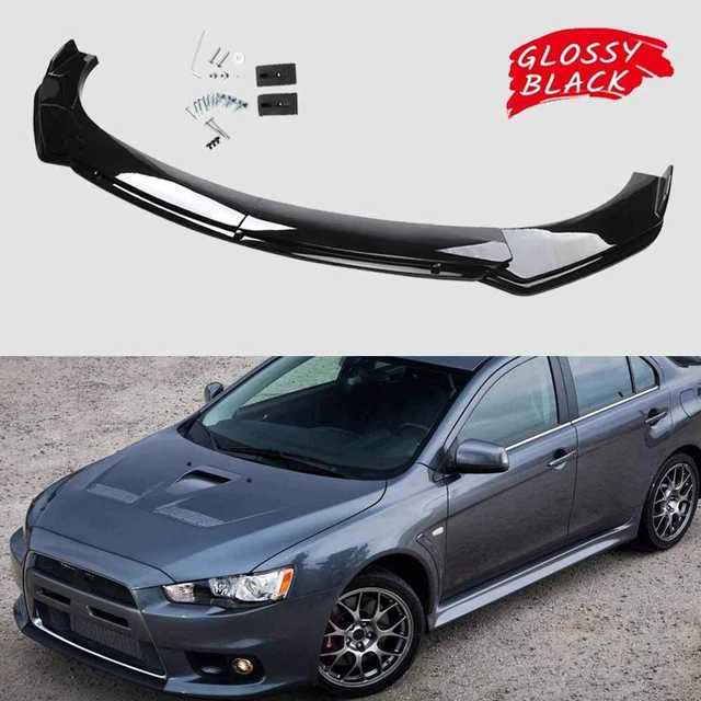 HQ-PARTS V-Style Front Bumper Lip + Splitter For Lancer Evolution X Evo X 08-15 – PU Black
