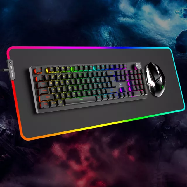 3in1 Rechargeable Wireless Gamer Keyboard Mouse+RGB Pad Kit Rainbow Backlit AU