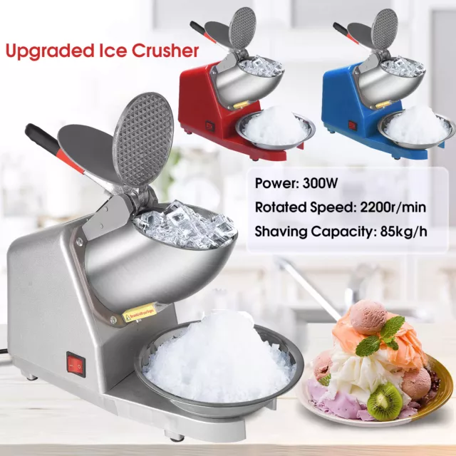 VEVOR Ice Crushers Machine 220lbs per Hour Electric Snow Cone Maker with 4 Blades Stainless Steel Shaved Ice Machine with Cover and Bowl 300W Ice