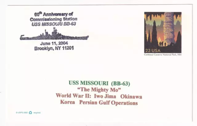 Battleship USS MISSOURI BB-63 60th Commissioning Anniversary Naval Cover C4805