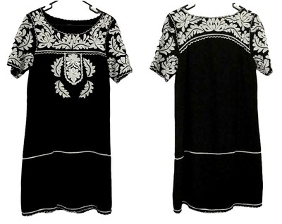 KAS New York Anthropologie Black White Laser Cut Dress Sz 4 Lined Short Sleeves