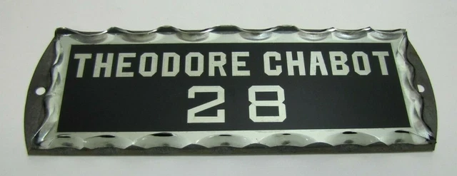 THEODORE CHABOT 28 Old Sign Reverse on Thick Chip Scalloped Glass Edge Tin ROG