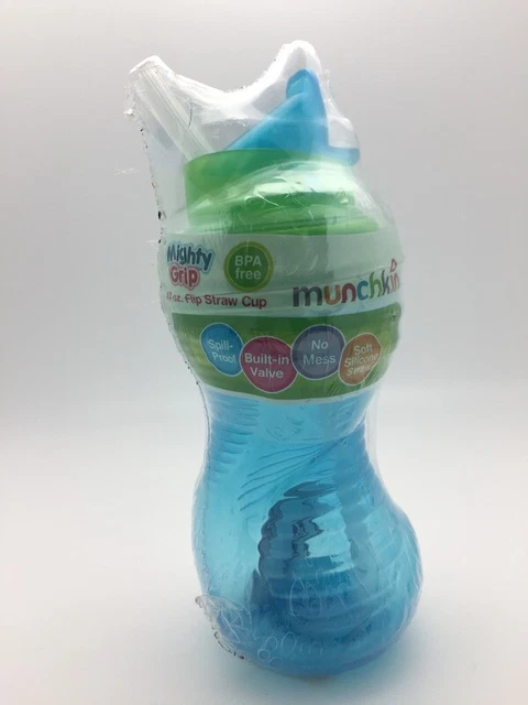 Copa para sorber Munchkin con pajita abatible sin derrame 10 oz azul verde