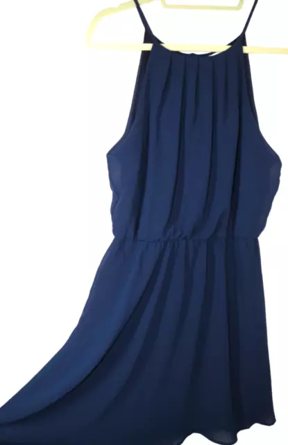 Lush Women's Size L Navy Blue Blouson Open Back Sleeveless Flowy Dress