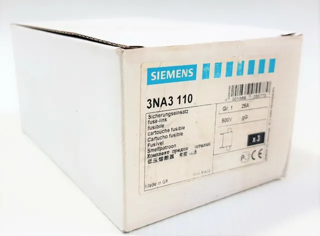 ( 12,00€/ Unité) 3x Siemens 3NA3 110 Insert Fusible Gr.1 25A 500V Gg