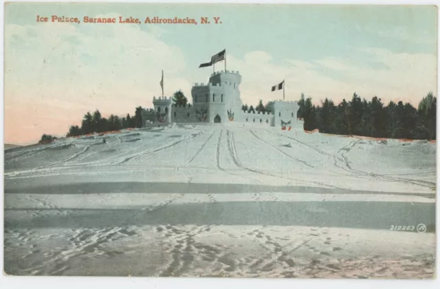 Vintage Ephemera Postcard Ice Palace Castle Adirondacks Fun Saranac Lake NY 1911