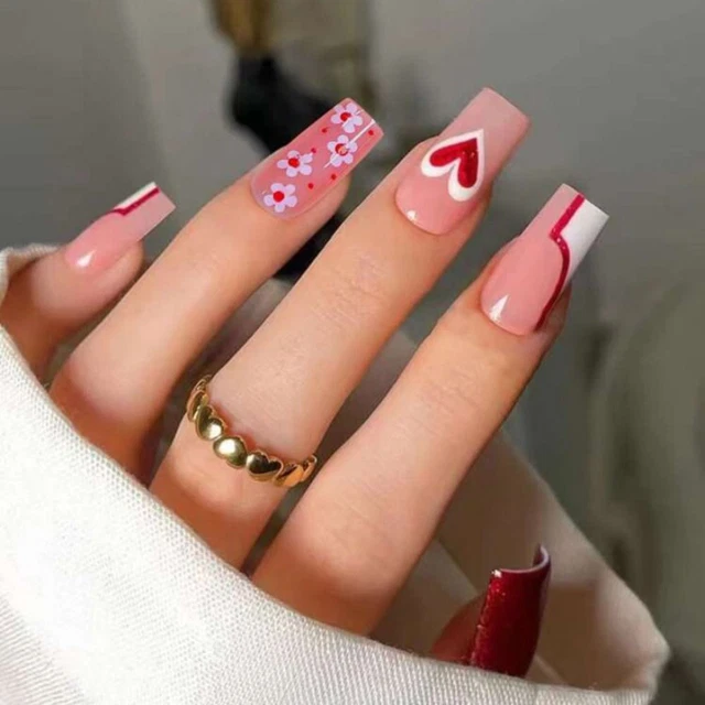 Square Head French Fake Nails Short/Medium Length Nail Tips  Women
