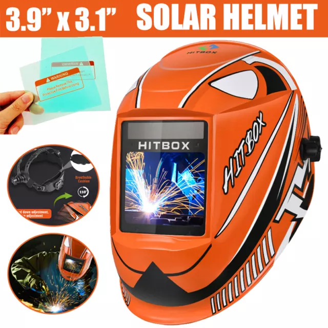 Large View Auto Darkening Welding Tig Arc Mig Welder Grinding Helmet Solar Power