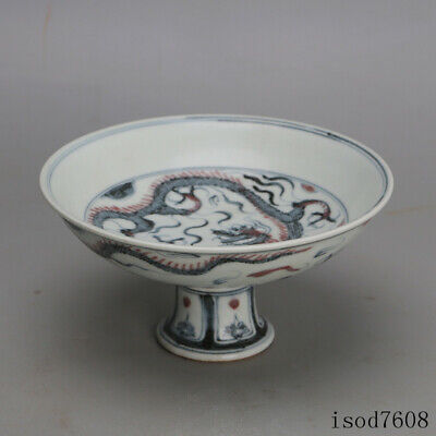 7.1"China  antique  Ming Dynasty  Blue and white  Glazed red  High fruit tray