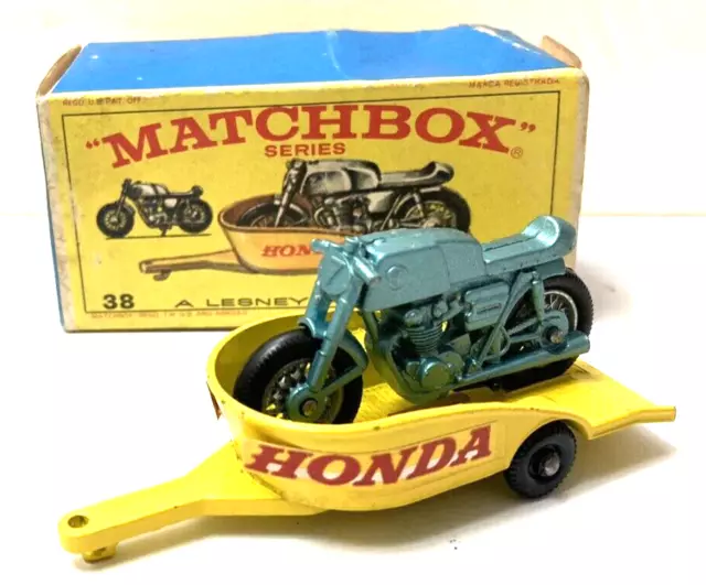 Vintage 1960's Matchbox Honda Motorcycle And Trailer No.38 And Box Unused+Clean!