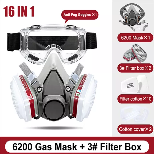 6200 Half Face 16 IN 1 Gas Mask Chemical Vapor Paint Spray Respirator + Filter