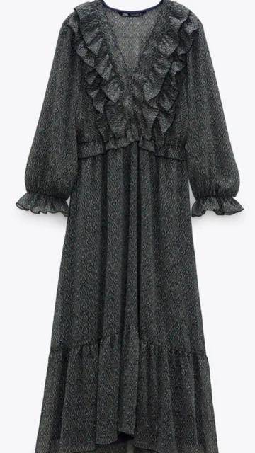 Midi Dress Zara Ruffled Metallic Thread Dress ZARA PRINTED METALLIC Thread Dress Midi Ruffles Size XL Midi Dress Zara Ruffled Metallic Thread Dress ZARA PRINTED METALLIC Thread Dress Midi Ruffles Size XL