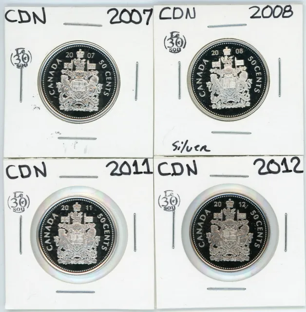 2007 2008 2011 2012 Canada 50 Cents Proof Lot of 4 #17460