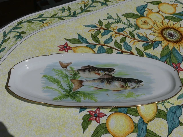 Grand Plat à Poisson Ou Crustacés - Faïence Proceram Aubagne - Vintage Blanc Cassé