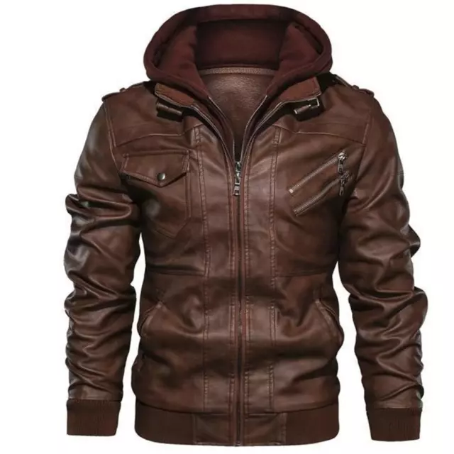 Chaqueta Con Capucha De Cuero Para Hombre Abrigo De Invierno Cremallera Sudadera