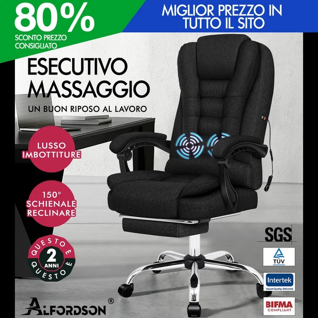 Sedia Da Gaming Massaggiante ALFORDSON - Pelle PU, Reclinabile 150°, Poggiapiedi, 180kg - Foto 4