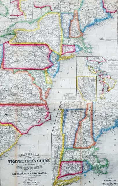 1856 Mitchell Large Antique Pre Civil War Map United States of America Gold Rush 2