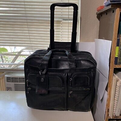 Tumi Luggage Carry-On Black Leather Expandable 2 Wheel Rolling 96103D4