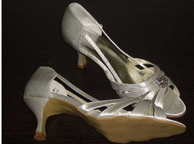 Spuntata Scarpe da Sposa Raso Con Rifinitura di Strass Fiore Tgl 38 Nuovo
