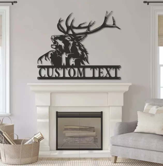 Custom ELK Deer Hunting Metal Wall Art LED Light - Personalized Hunter Name Sign 3