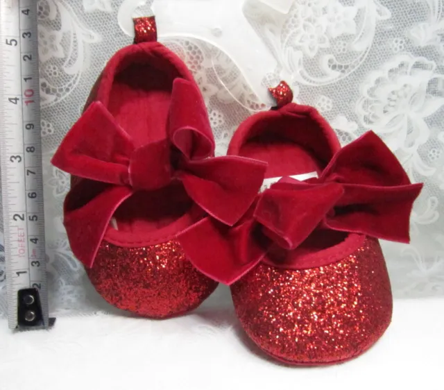 New TODDLER Baby Girl RUBY RED Glitter Slipper SHOES with Bows Size 6-9 Months