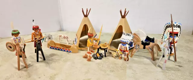 Playmobil Western Indianer Dorf 5 Figuren Indianer 2 Zelte Kanu 7 Pferde