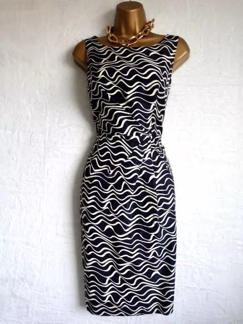 HOBBS dress size 12 Navy silk fitted midi shift party cocktail wedding lined