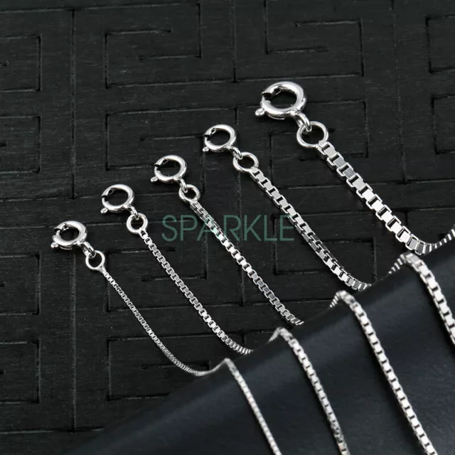 0.7-2.0MM Real 925 Sterling Silver Box Chain Necklace All Inches Stamped Italy