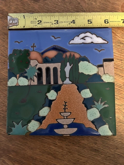 HAND PAINTED CALIFORNIA Mission Ceramic Tile San Juan Capistrano $19.99