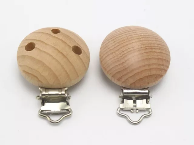 Baby Pacifier Wooden Clips Suspender Soother Infant Round Untreated Beech Wood