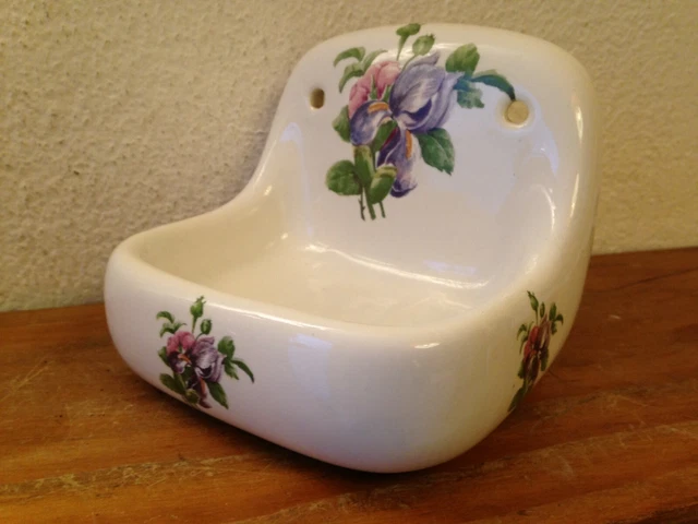Porte-savon Ancien En Faïence – Décor Floral – Multicouleur