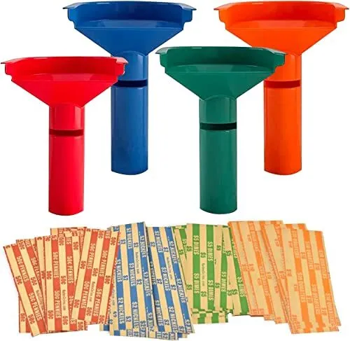 4 Pack Coin Sorter Tubes with 252 Pcs Coin Rolls Wrappers Assorted