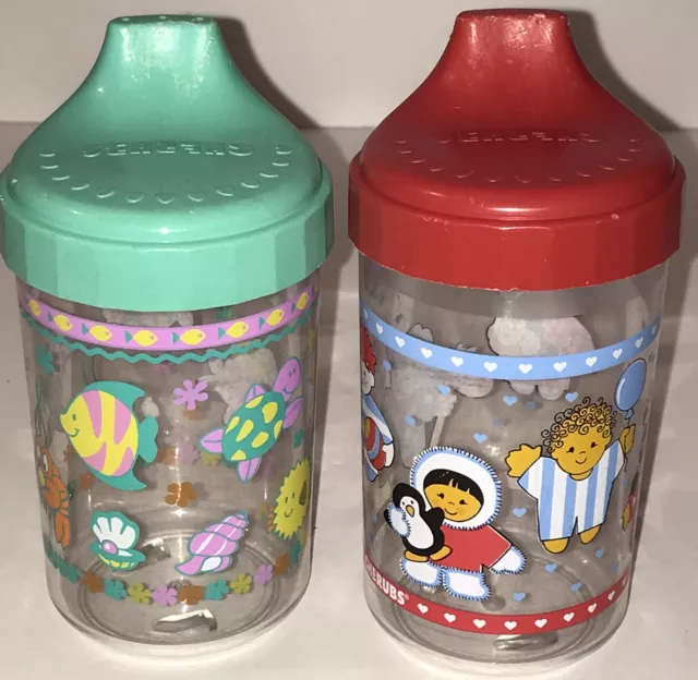 2 Vtg Sippy Cups Cherubs Playtex Toddler Sip Cups Undersea Dress Up