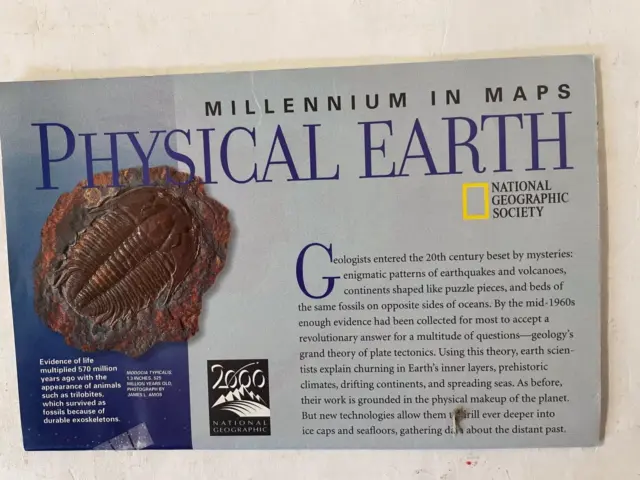 National Geographic :- Millennium In Maps Physical Earth  2 Side Poster May 1998