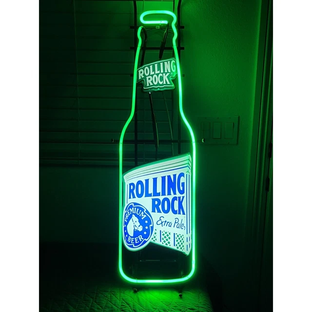 Awesome Vintage EverBrite 1991 40" ROLLING ROCK NEON Beer SIGN EXCELLENT Cond!!!