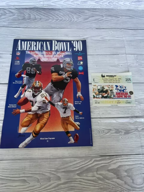 NFL American Bowl 90 LA Raiders Vs New Orleans Saints Wembley programme & Ticket