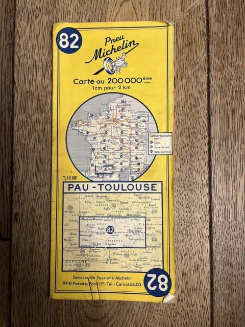 Collection Ancienne Carte France Michelin n° 82 Pau - Toulouse Édition 1959